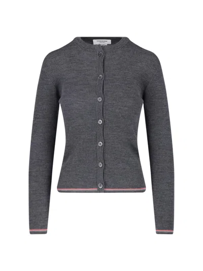 Thom Browne Ribbed Striped Wool Cardigan In Gray