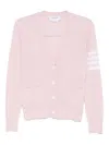 Thom Browne Striped V-neck Long Sleeve Cardigan In Pink