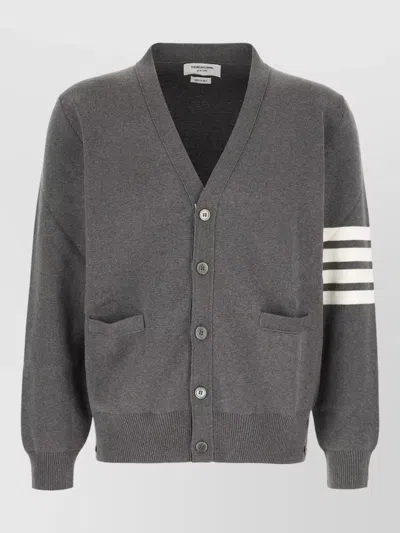 Thom Browne Wool Cardigan V Neck Striped Sleeve In Gray
