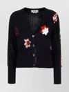 Thom Browne Wool Cardigan With Embroidered Flowers And Pockets In Black