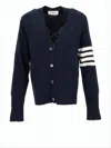 Thom Browne Wool Cardigan With Playful Gingerbread Features And Striped Sleeve In Black