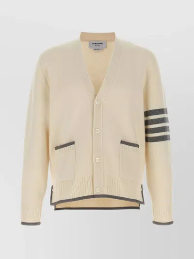 THOM BROWNE WOOL CARDIGAN WITH STRIPED SLEEVE DETAIL
