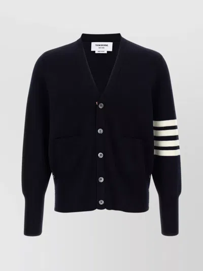 THOM BROWNE WOOL CARDIGAN WITH STRIPED SLEEVE DETAIL