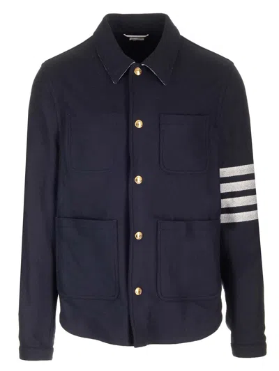 THOM BROWNE WOOL CASHMERE 4-BAR UTILITY JACKET JACKETS BLUE