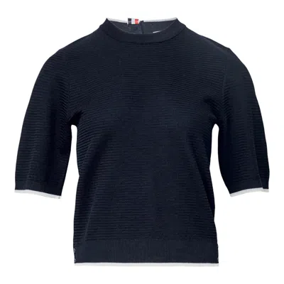 Thom Browne Wool Crepe 4-bar Tee Women In Blue