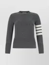 THOM BROWNE WOOL CREW NECK SWEATER WITH STRIPED SLEEVES