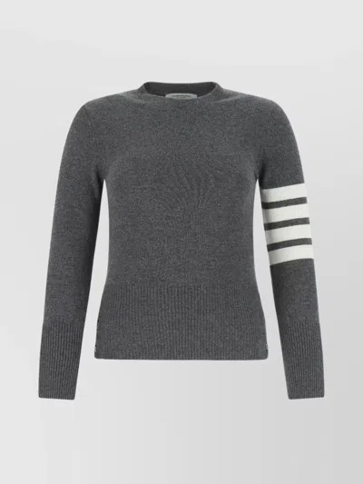 THOM BROWNE WOOL CREW NECK SWEATER WITH STRIPED SLEEVES