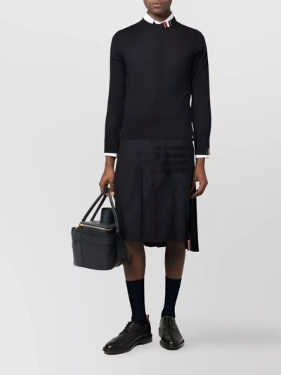 THOM BROWNE WOOL CREWNECK WITH SLEEVE LOGO PATCH