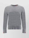 THOM BROWNE WOOL CREWNECK WITH SLEEVE LOGO PATCH