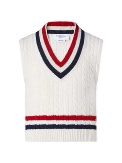 Thom Browne Wool Cricket Rwb-stripe Baby-cable Vest In White