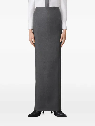 THOM BROWNE WOOL FLANNEL PENCIL MAXI SKIRT