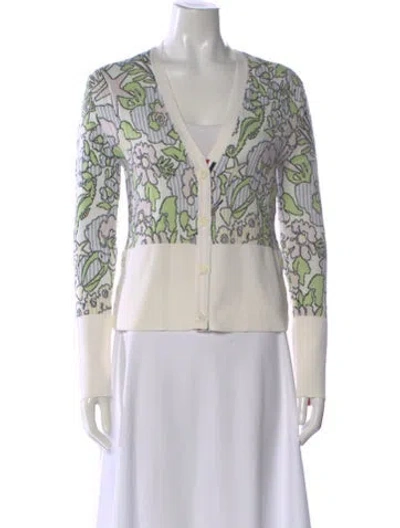 Pre-owned Thom Browne Wool Floral Print Sweater In White