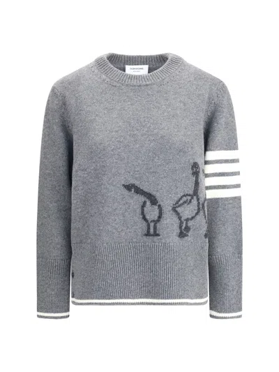 Thom Browne Geese Intarsia Boxy Virgin Wool Crewneck Sweater In Gray