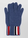 THOM BROWNE WOOL GLOVES WITH RIBBED CUFFS AND TRICOLOR EMBROIDERY