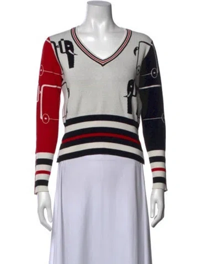 Pre-owned Thom Browne Wool Graphic Print Sweater In White