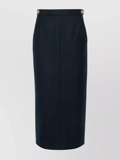 Thom Browne Wool High-waisted Midi Skirt With Rear Vent In Blue