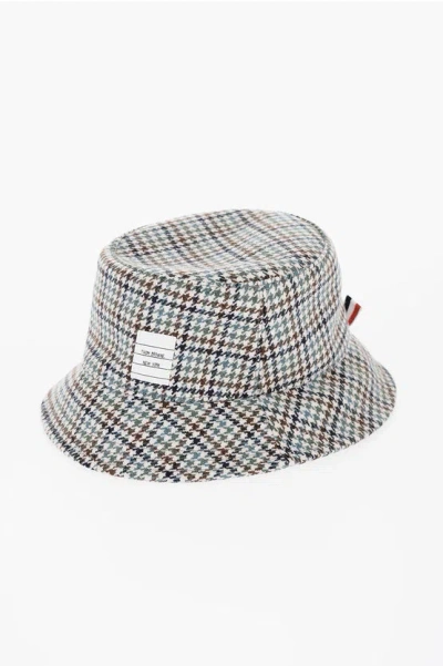 Thom Browne Wool Houndstooth Bucket Hat In White