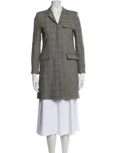 Pre-owned Thom Browne Wool Houndstooth Print Overcoat In Gray