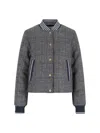 Thom Browne Checked Pattern Ribbed Collar Jacket In Gray