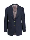 Thom Browne Single Breasted Cropped Jacket In 120s Wool In Blue