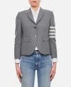 Thom Browne Four-bar Stripe Wool Cropped Single Breasted Blazer In Grey