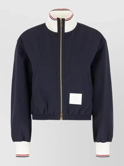 Thom Browne Wool Jacket High Collar Striped Pattern In Blue