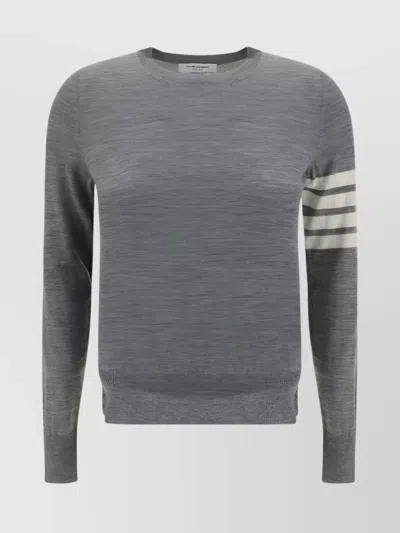 Thom Browne Wool Knit Sweater With Striped Sleeve Detail In Lt Grey