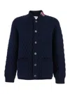 Thom Browne Blue Quilted Jacket With Bomber Collar And Logo Embroidery On The Collar In Black