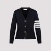 Thom Browne Striped Sleeve Cashmere Cardigan With Contrast Trim In Navy