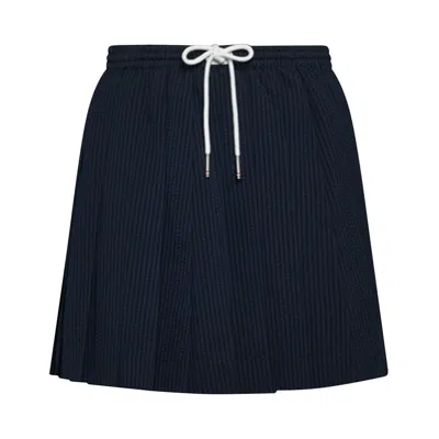 Pre-owned Thom Browne Wool Mini Length Drawstring Pleated Skirt 'navy' | Blue | Women's Size 40