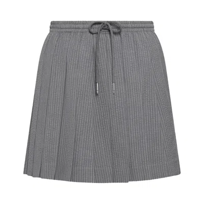 Pre-owned Thom Browne Wool Mini Length Drawstring Pleated Skirt 'navy/light Grey' | Women's Size 40