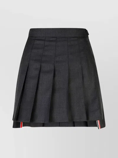 Thom Browne Wool Miniskirt With Pleated Design And Side Stripe Detail In Neutral