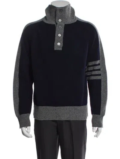 Pre-owned Thom Browne Wool Mock Neck Pullover In Blue