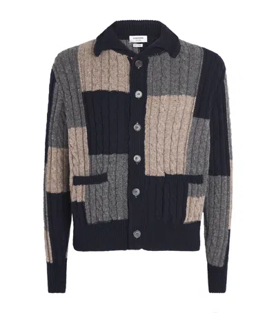 THOM BROWNE WOOL-MOHAIR PATCHWORK CARDIGAN