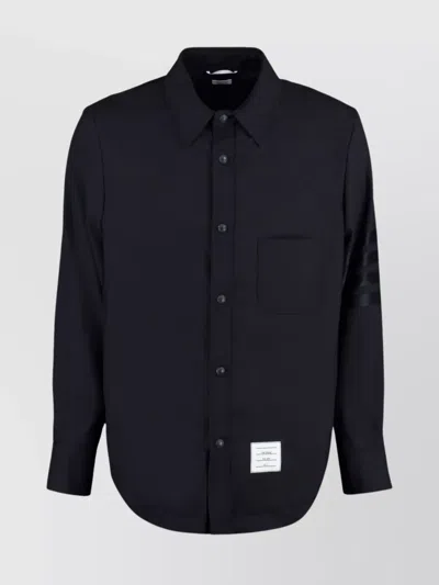 Thom Browne Wool Overshirt With Chest Pocket And Rounded Hem