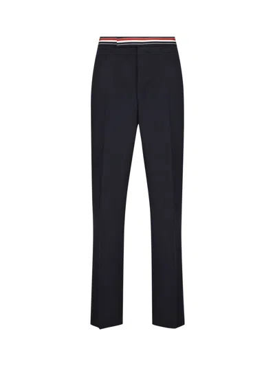 Thom Browne Tricolar Waistband Wool Twill Pants In Blue