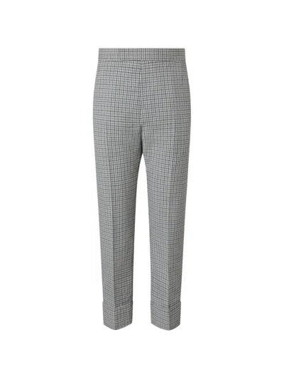 Thom Browne Wool Pique Gunclub Check Double Needle Stitch Trousers In Gray