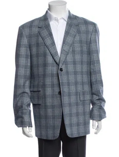 Pre-owned Thom Browne Wool Plaid Print Blazer In Blue