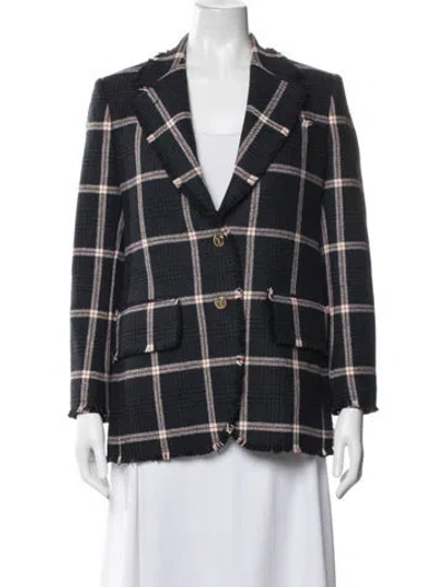 Pre-owned Thom Browne Wool Plaid Print Blazer In Blue