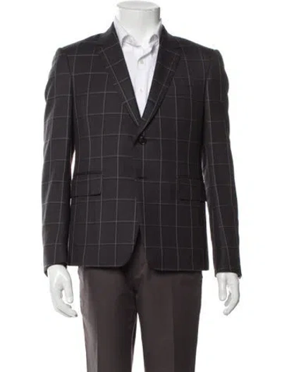 Pre-owned Thom Browne Wool Plaid Print Blazer In Gray