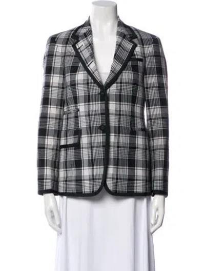 Pre-owned Thom Browne Wool Plaid Print Blazer In Gray