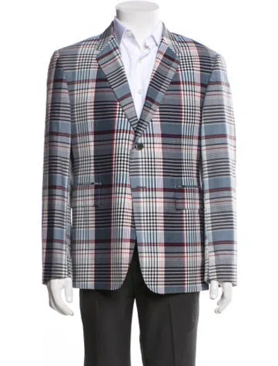 Pre-owned Thom Browne Wool Plaid Print Blazer In Gray