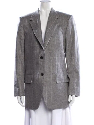 Pre-owned Thom Browne Wool Plaid Print Blazer In Gray