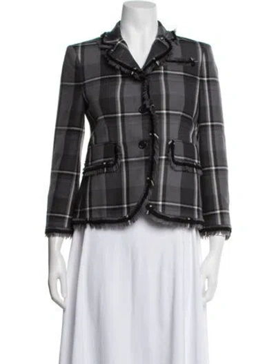 Pre-owned Thom Browne Wool Plaid Print Blazer In Grey