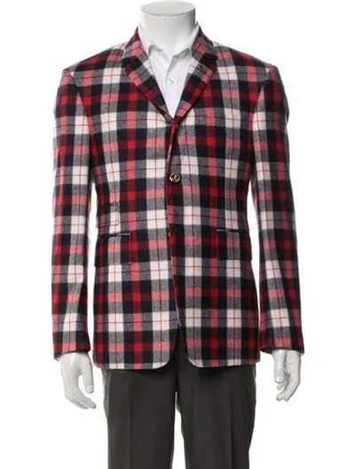 Pre-owned Thom Browne Wool Plaid Print Blazer W/ Tags In Red
