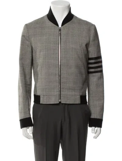 Pre-owned Thom Browne Wool Plaid Print Bomber Jacket In Black