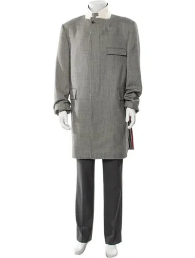 Pre-owned Thom Browne Wool Plaid Print Overcoat In Black
