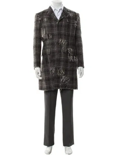 Pre-owned Thom Browne Wool Plaid Print Overcoat In Gray