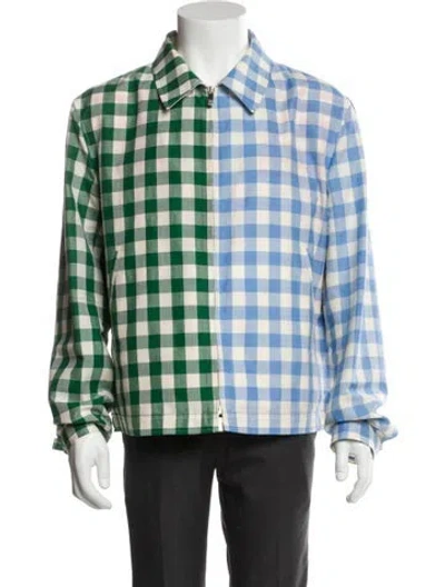 Pre-owned Thom Browne Wool Plaid Print Trucker Jacket In Blue