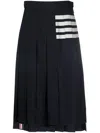 Thom Browne Women Below Knee Dropped Back Pleated Skirt In Engineered 4 Bar Plain Weave Suiting In Black